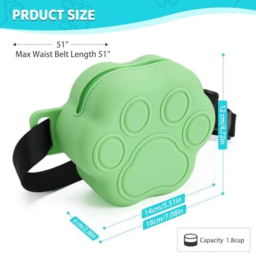 WINPAWS Dog Treat Pouch with Training Clicker and 2 Poop Bags, 1.8 Cup Small Sealable Zipper Silicone Fanny Pack with Waist Belt, Pet Puppy Training & Walking Essentials (Green) - Thumbnail 4