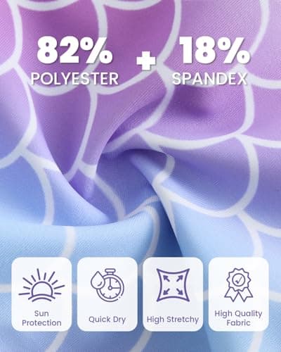 JiAmy Toddler Baby Girls Swimsuit with Sun Hat Long Sleeve Zipper Rash Guard Sun Protection Beach One Piece Bathing Suit Purple Mermaid 3-6 Months - Thumbnail 4