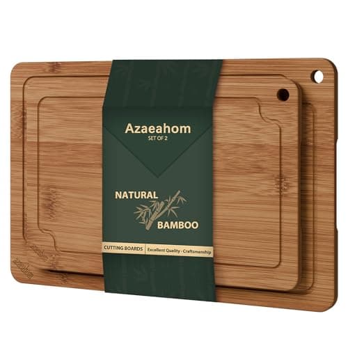 Bamboo Cutting Boards for Kitchen, Wood Cutting Board Set with Juice Grooves & Built-in Handles, Easy Storage & Clean Chopping Board for Meat, Vegetables, Fruit(2 Pcs) - Image 1