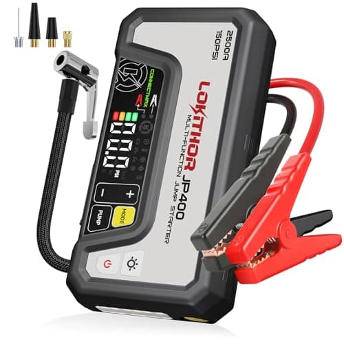 LOKITHOR JP400 Jump Starter with Air Compressor, 2500A 12V Portable Car Battery Booster Pack (8.5L Gas/6.5L Diesel) with ConnectMax Tech, 150PSI Tire Inflator, Auto-Shutoff & Dynamic Dwell (White) - Image 1