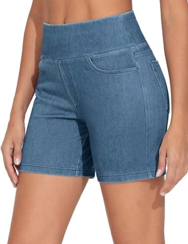 THE GYM PEOPLE Women's High Waisted Stretchy Jean Shorts Summer Skinny Denim Shorts with Pockets - Image 1