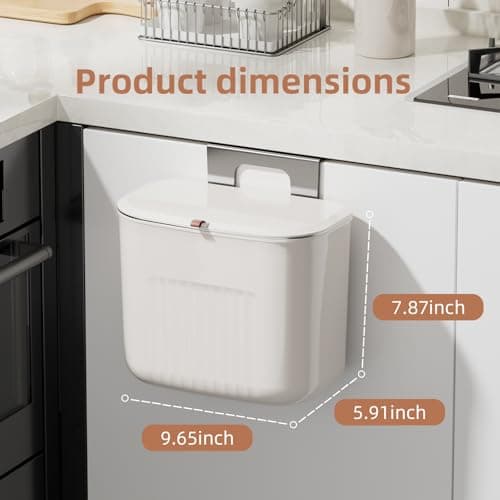 LavStow Kitchen Hanging Trash Can with Lid, Compost Bin for Counter Top or Under Sink, 1.85 Gallon/7L Hanging Garbage Trash Can for Kitchen RV Bathroom Office - Thumbnail 3