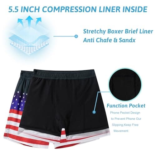 Cozople Mens Swim Trunks American Flag 4th of July Swimming Trunks with Compression Liner Quick Dry Beach Swimwear Bathing Suit XL - Thumbnail 4