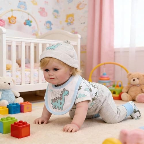 Lifelike Reborn Baby Dolls Silicone Full Body Girl, 20inch Real Baby Feeling Realistic Newborn Baby Doll Adorable Smiling Real Life Baby Dolls With Hair Gift Box For Toddler Girl Toy(Gray Hat Boy) - Thumbnail 2