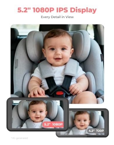 LUKVIEW BM2A Car Camera Baby Monitor, 5.2" 1080P HD Screen with 3X Zoom & IR Night Vision, Baby Car Camera for Rear Facing Seats, Easy Install for Girls, Parents and Pet Lovers - Thumbnail 2
