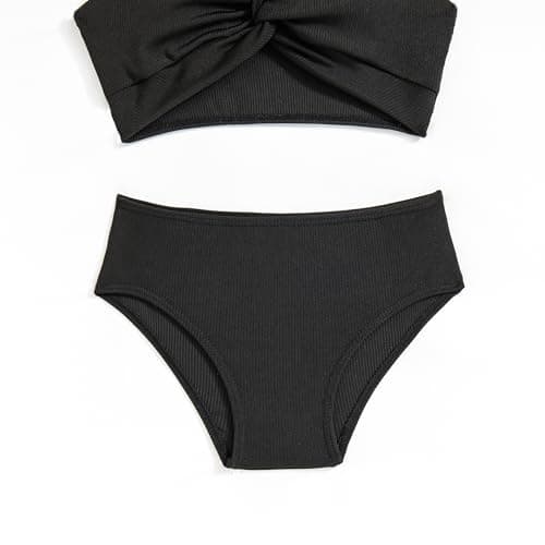 J·E Sterguard Girls Two Piece Swimsuits Teen Bikini with Removable Bra Padded Girls' Swimwear Ribbed Bikini Criss Cross Girl Swimsuits Size 13 1287H Black - Thumbnail 4