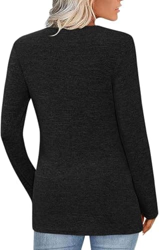 ALPSWARE Tunic Shirt Long Sleeve Basic Top V Neck Tunics Tshirt for Women 2025 Fall Black M - Thumbnail 5