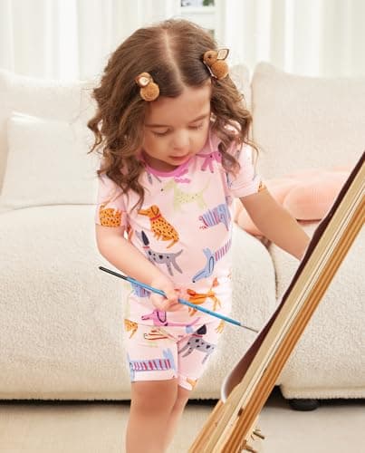 babee Reshinee Bamboo Viscose Toddler Girls Kids Short Sleeve Pajamas 2-3T Years Pink Summer Cool Soft 2pcs Set Pjs Pyjamas Jammies - Thumbnail 6