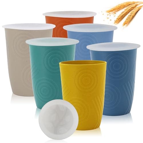 PYRMONT Wheat Straw Cup with Lid,Plastic Cups set of 6,16 oz Unbreakable Kids Plastic Cup,Tumbler Cups for Kitchen Drinking Cups,Dishwasher & Microwave Safe,BPA-Free - Image 1