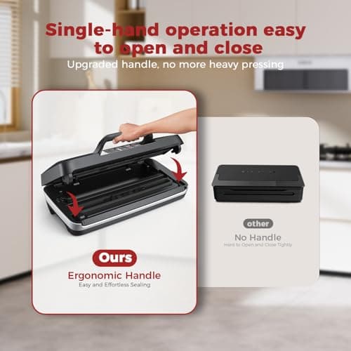 Vacuum Sealer Machine, Upgraded 230W 95KPa 10-in-1 Food Sealer with Double Heat Seal for Dry Moist Food, Easy-Lock Handle, Hose, Built-in Cutter and Bag Storage + Bags (1 Roll + 10 Pre-cut) - Thumbnail 6