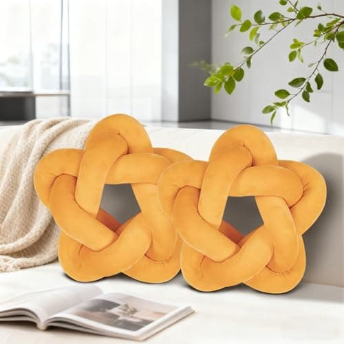 Wadser 2 Piece Knot Pillows, Ginger Throw Pillows Knotted Star Cushion Decorative Plush Pillow for Bedroom Living Room, Ginger 12.59"