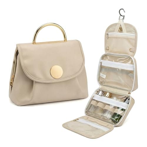 JATHIN Travel Toiletry Bag for Women - Hanging Cosmetic Makeup Organizer with Clear Compartments, Water-Resistant Cosmetic Bag, Perfect for Vacation, and Daily Use (White) - Image 1