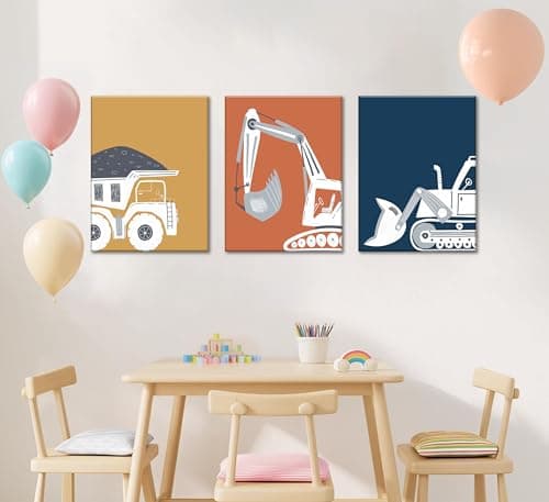 3 Pcs Construction Truck Nursery Canvas Wall Art Excavator Dump Truck Tractor Painting Picture Wall Decor Poster Print Artwork Kids Room Boys Room Baby Room Home Decoration - Thumbnail 2