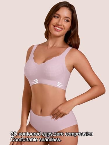 COCOMARTS Jelly Bras for Women No Underwire Seamless Push Up Scalloped Tshirt Bralettes Comfortable Wireless Everyday Bra Pink Large - Thumbnail 3