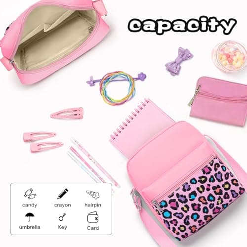 WOOMADA 2pcs Canvas Bag Crossbody Purses Cross Body Bag Messenger Bag CrossBody Purse Set(Pink Leopard) - Thumbnail 4