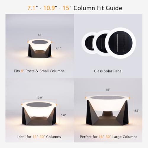 MVBT 11.8" Solar Post Lights, Solar Pillar Lights Outdoor Waterproof, Dusk to Dawn Column Lights Outside, Outdoor Lanterns Solar Column Lamp, Round Modern Post Light for Patio Deck Yard Pool Posts - Thumbnail 2