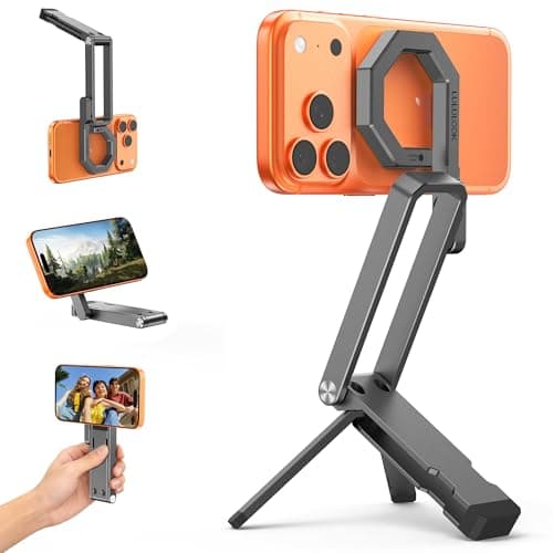 LULULOOK Rugged Magnetic Phone Tripod Stand for iPhone/Pixel 10 - Portable Strong Magnetic Phone Holder for Magsafe - Tripod Mount for iPhone 13/14/15/16/17 Pro Max & Air (Dark Grey)