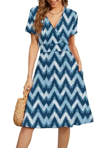 WEACZZY Dresses for Women 2026 Casual Summer Sundress Teacher Dress Business Outfits Spring Clothes,White Waves,2X-Large