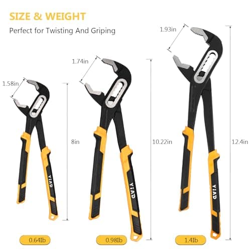 Tongue and Groove Pliers 8/10/12 Inch Adjustable Pliers Set Groove Joint Pliers With 7-Position Push-Lock,V-Jaw Water Pump Pliers With Cushion Grip Handle Tools For Plumber Home Repair Maintenance - Thumbnail 2