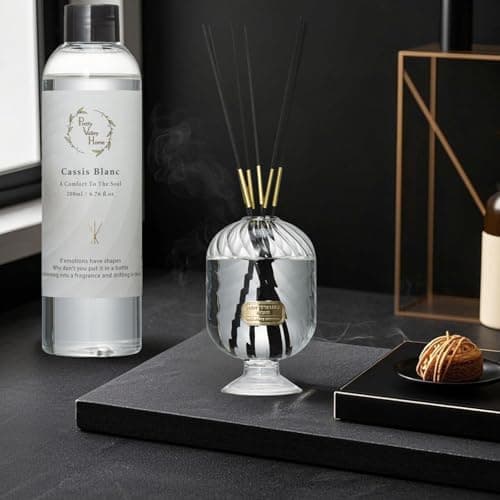 Reed Diffuser Set, Pretty Valley Home Diffuser 200Ml / 6.76 fl OZ Gift Box - Includes Reed Diffuser Sticks, Long Lasting Fragrance Oil and Glass Bottle for Office Living Room Decor (Cassis Blanc) - Thumbnail 6