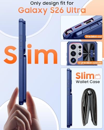 BSNRM for Samsung Galaxy S26 Ultra Case Wallet with RFID Blocking, Card Holder, Slide Camera Lens Cover, Silicone Edge Raised, Rugged Heavy Duty Phone Cover Case for S26 Ultra, 2026, Sapphire Blue - Thumbnail 6