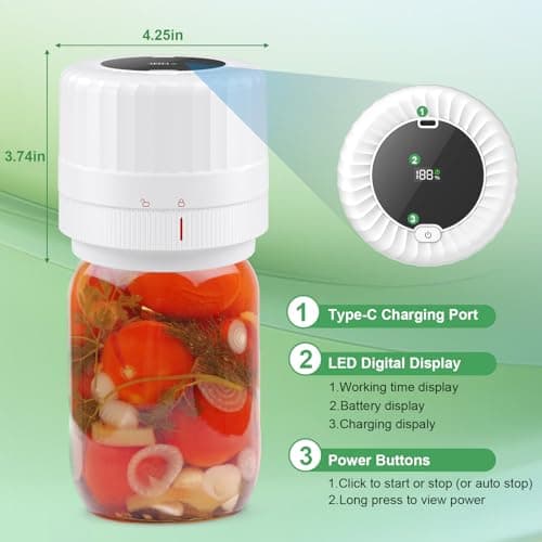 SelePow VP06+ Mason Jar Vacuum Sealer, Electric Vacuum Sealer for Jars with Wide and Regular Mouth Mason Lids, Cordless Handheld Jar Vaccum Sealer for Food Storage, Ideal Present for Mom, Wife, White - Thumbnail 3