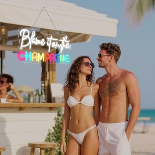 VVYXX Champagne Neon Sign Wall Decor Blame It on The Champagne But First Champagne Led Neon Light Sign Suitable for Home Bar Kitchen Man Cave Pub Wedding Birthday Graduations Grad Party Backdrop Drinks Gifts USB Warm - Thumbnail 3