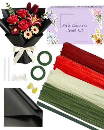 400 Pcs Pipe Cleaner Flower Kit, Red Pipe Cleaners Bulk, 4 Color Fuzzy Sticks Set for Flowers Making, Thick Chenille Stems for Arts DIY Craft as Gift(red) - Image 1