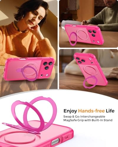 MOCCA Design for iPhone 17 Pro Case, Compatible with Magsafe [Premium Invisible Magnetic Ring Stand] [Military Drop Protection] Full Camera Guard Translucent Matte Slim Phone Cover 6.3",Hot Pink - Thumbnail 4