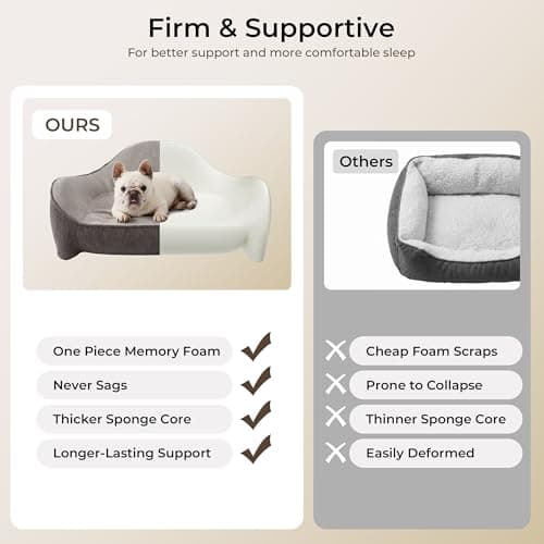 Aurapaws Orthopedic Dog Bed for Medium Small Dogs up to 120lbs, Extra Thick One-Piece Memory Foam Dog Bed, Never Sag Pet Sofa Couch with 3 Removable Washable Covers (Plush, Cooling, Leather) & Toy - Thumbnail 3