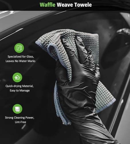 YeewayVeh Complete Drying Towel Set, 3-Pack Microfiber Towels (28"x36" & 16"x16" Drying & Waffle Weave), 1400 GSM Ultra Absorbent, Streak-Free Car Detailing Towels for Bulk Water, Final Polish & Glass - Thumbnail 5