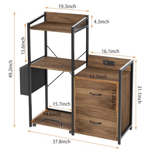 Garvee 2 Drawer File Cabinet, Filing Cabinet Fits Letter/a4 Size, Large Printer Stand with Storage, Printer Cabinet for Home Office with Power Strip, LED Lights, Open Shelf - Thumbnail 2