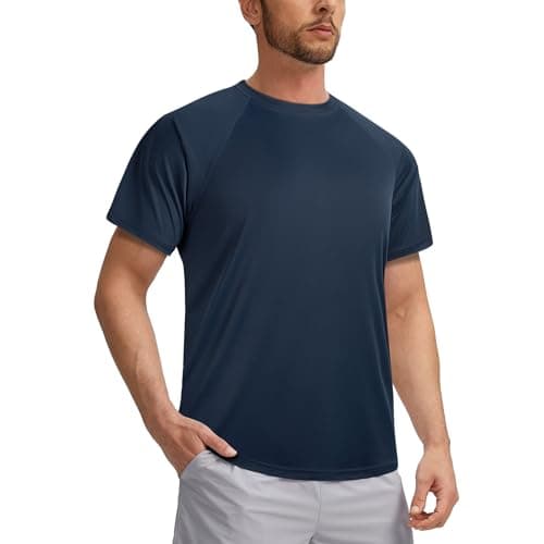 3rd hill Mens Swimming Shirts Short Sleeve UPF 50 Quick Dry Sun Protection Rash Guard Shirts for Fishing Running Navy Blue S
