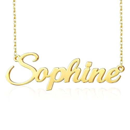 VBAIFAyy Customized Name Necklace for Ladies - A personalized 18K gold plated name plate necklace, an unique and thoughtful Christmas gift and a romantic anniversary jewelry present for her. - Image 1