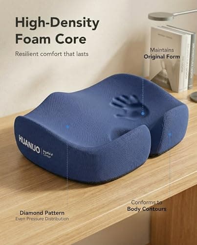 HUANUO Ergonomic Seat Cushion for Office Chair, Extra Large Car Seat Cushion, Tailbone and Back Support, Cooling Gel Enhanced, 4-Zone Pressure Relief Chair Cushions for Office, Car, Wheelchair - Thumbnail 4
