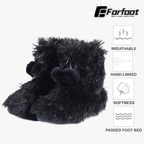 Forfoot Womens Slippers, Soft Plush Fuzzy House Slippers for Women Warm Cozy Indoor and Outdoor Black Slipper Boots Size 10-11 - Thumbnail 4
