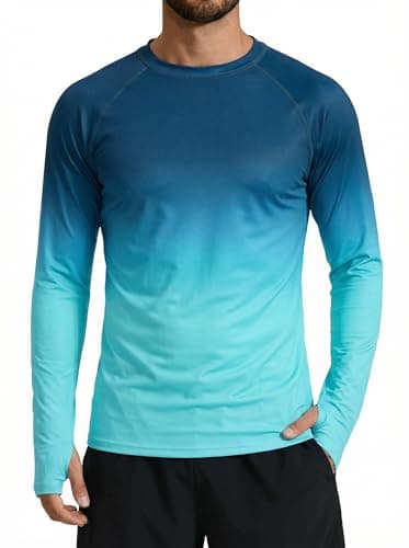 XiaoMoSha Men's Sun Protection Long Sleeve Shirts UPF 50+ Rash Guard Swim T-Shirt Quick Dry Fishing Hiking Running Top Outdoor Lightweight Athletic UV Sports Shirt Medium Blue Green Gradient - Image 1