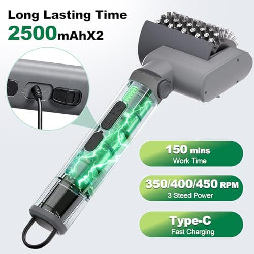 Samek Electric Grill Brush,Cordless Electric BBQ Grill Cleaner with 3 Replacement Heads, Cordless Rechargeable, 3-Speed Power Control, Adjustable Angle, Gray - Thumbnail 6