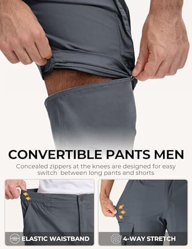 AOHIKE Lightweight Hiking Pants Men - Zip Off Convertible Cargo Pants Men for Fishing Travel Safari, Grey - Thumbnail 2