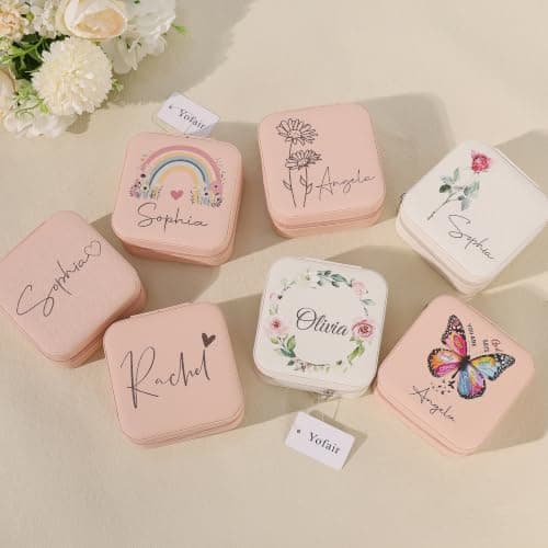 Yofair Ships Next Day, Personalized Jewelry Box Stocking Stuffers for Teen Girls Custom Travel Jewelry Case Gifts for Teen Girl Trendy Stuff Ring Box Birthday Christmas Gifts for Women - Thumbnail 5