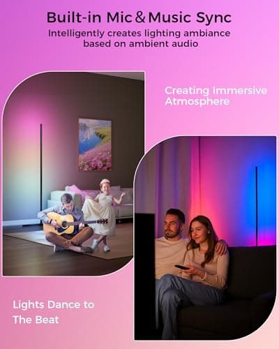 boostool LED Corner Lamp, 65" RGB Corner Floor Lamp with 16 Million DIY Colors, 216 Dynamic Light Effects and Music Sync - App and Remote Control LED Lamp for Bedroom, Living Room, Gaming Room - Thumbnail 5