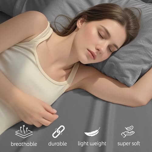 Baigee Fitted Sheet Queen, 100% Cotton, Premium Hotel-Quality Feel, Breathable and Durable, Deep Pocket 15–18”(60"x80",Grey) - Thumbnail 3