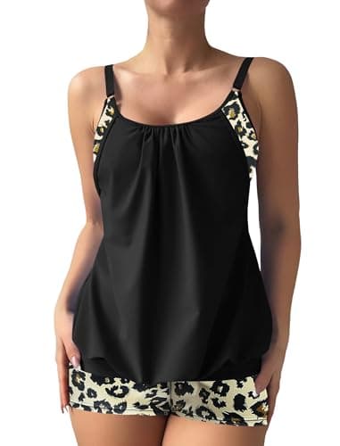 ZAFUL Two Piece Tankini Swimsuit for Women Tummy Control Bathing Suit with Boy Shorts Blouson Swimwear 0-Leopard XL - Image 1