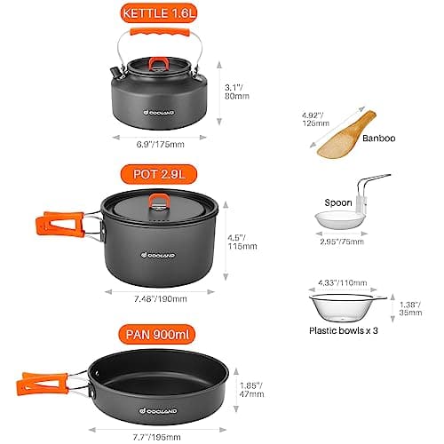 Odoland 10pcs Camping Cookware Camping Pots and Pans Set with Kettle Plastic Bowls and Soup Spoon for Camping, Backpacking, Outdoor Cooking and Picnic - Thumbnail 4