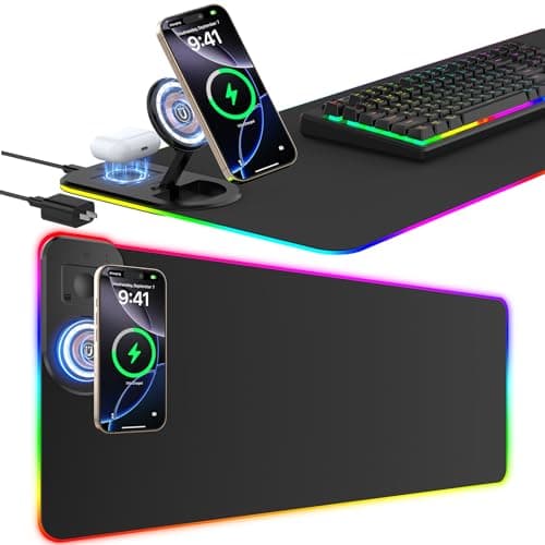 Gaming Mouse Pad Wireless Charging - Desk Mat Magnetic Foldable Phone Stand with 20W PD Charger, RGB Extended Large Keyboard Mousepad - PC Laptop Desk Pad for Work Game (Adapter Included)