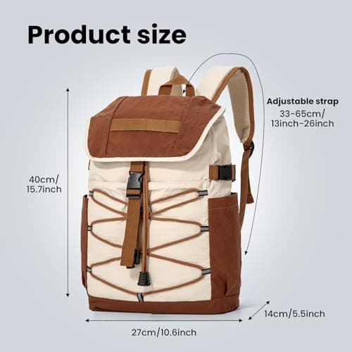 Kabibin Travel Backpack for Women Men, 15L Lightweight Laptop Daypack with Multiple Pockets for Tourist, Daily College Bookbag for School, Casual Packable Bagpack for Hiking (Khaki) - Thumbnail 4