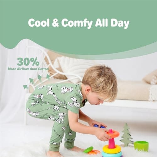 NewSeed Kids 2-Piece So Soft 2-Piece Playtime Set – Short Sleeve Crew Neck Top with Matching Leggings, Little to Big Kids (Dalmatian Dog, 5-6Y) - Thumbnail 3
