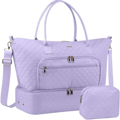 HOTOR Travel Duffle Bag for Women - Carry on Bag with Toiletry Pouch & Shoe Compartment, Large Overnight Weekender Bags for Gym, Business Trips, Sports and Hospital, Purple, 17.3" x 7.9" x 13.4" - Image 1