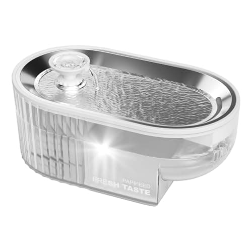 PAPIFEED Cat Water Fountain Stainless Steel, 84oz/2.5L Automatic Cat Water Fountain with Visible Water Level, Ultra Quiet Low Power Cat Water Bowl & Cat Water Dispenser (White)