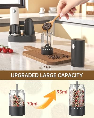 CIRCLE JOY Electric Salt and Pepper Grinder Set Automatic Salt and Pepper Mills Set with Easy-to-Carry Charging Base and LED Light, USB Rechargeable, Upgrade External Adjustable Coarseness - Thumbnail 5